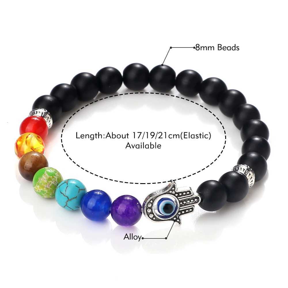 7 Chakras Men Natural Tiger Eye Stone Lava Onyx Agates Beads Turkish Evil Eye Hand Of Fatima Jewelry Bangles C251105