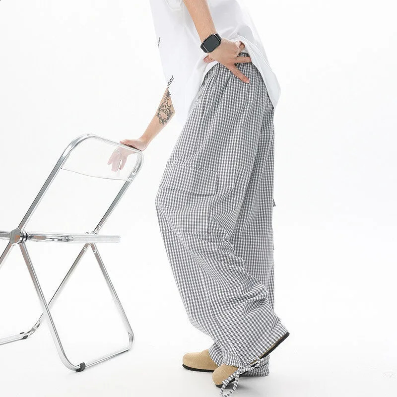 Biyaby Street Mens Flat Pants 8XL-M Work Pants Korean Fashion High Waist Wide Leg Pants Mens Large Loose Casual Pants 250427