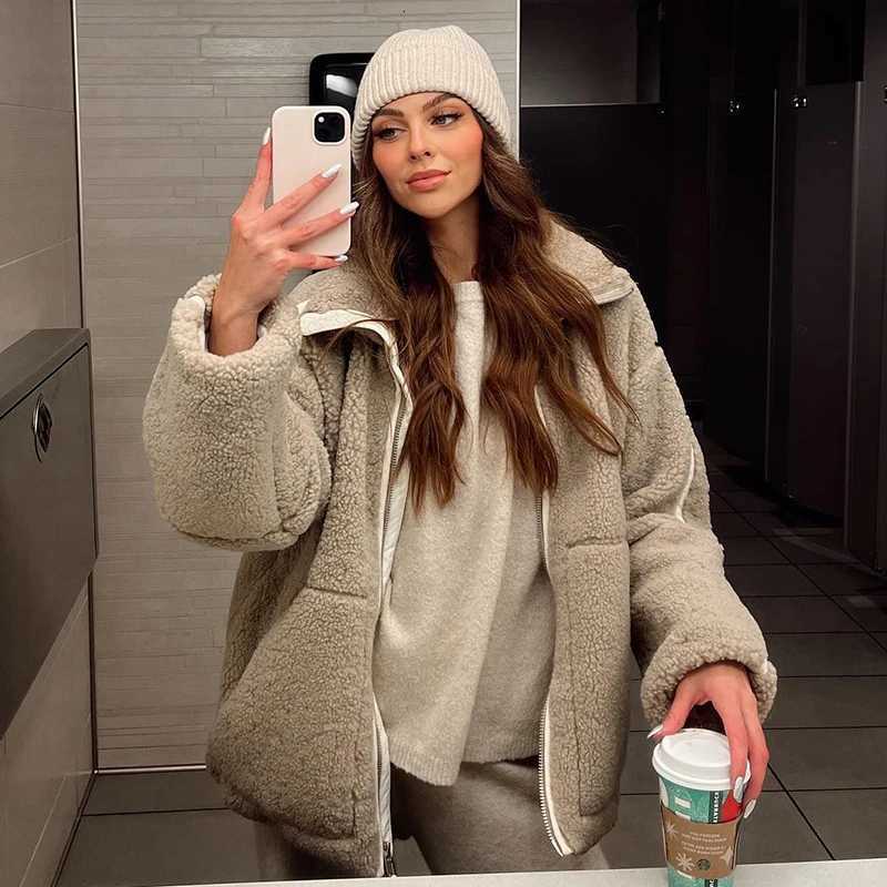 Womens Loose Fit Cashmere-Style Jacket Autumn Winter Fashionable Casual Zipper Outdoor Coat PersonalizedXJ251127