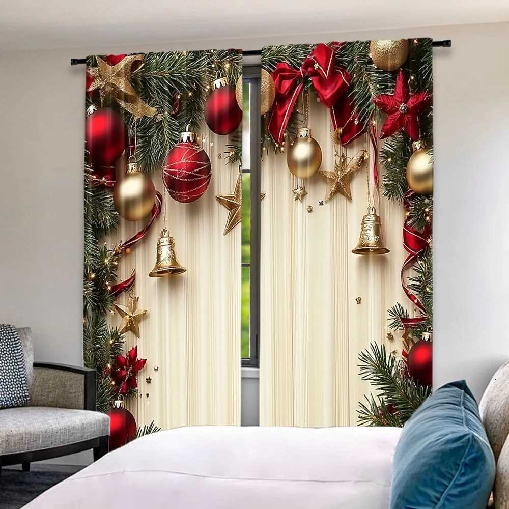 Curtain Christmas 2pcs 2D flat printing Christmas Curtains Holiday Elegance Durable polyester fiber Party Decorations for Entryway Room Parties Y25112