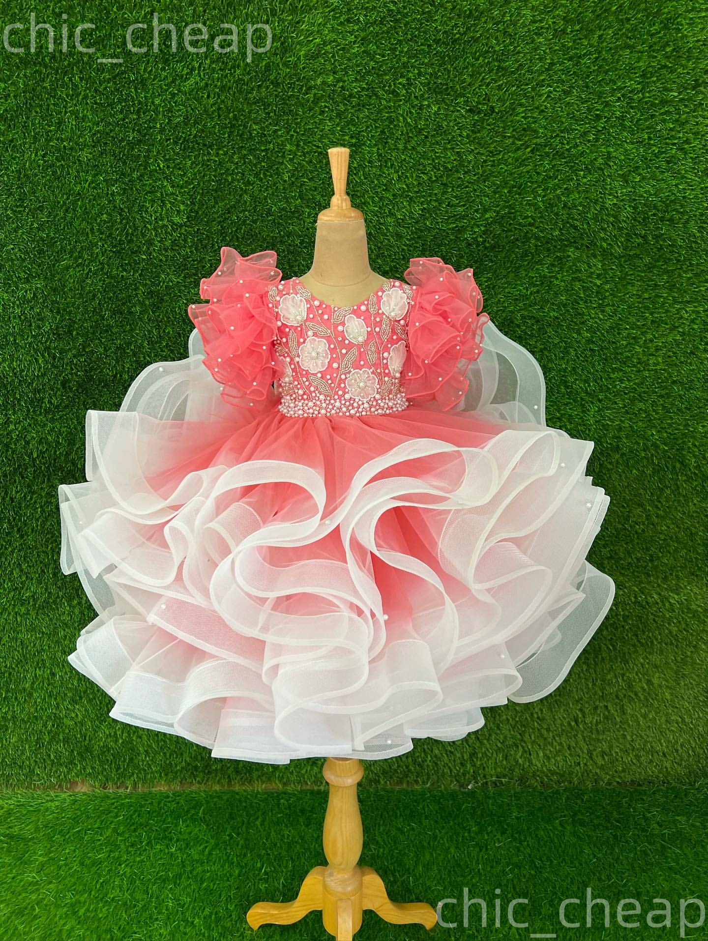 2026 Water Melon Ball Gown Flower Girl Dresses Appliques Pearls Tiers Tulle Little Girl Christmas Peageant Birthday Christening Tutu Dress Gowns ZJ422