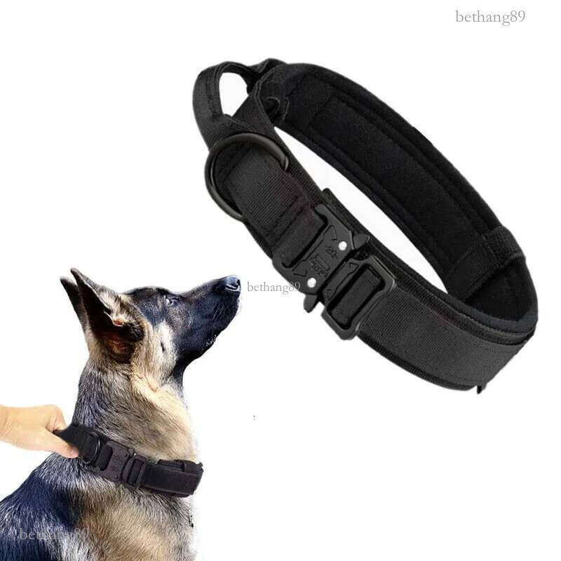 DHPET Tactical Dog Collar Adjustable Military Training Nylon Dog Collar with Control Handle and Heavy Metal Buckle for Medium and Large Dogs