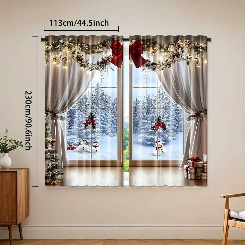 Curtain Christmas 2pcs European-Style Christmas Curtains with Gold Accents for Living Room Study Bedroom Office Home Decor Y251126