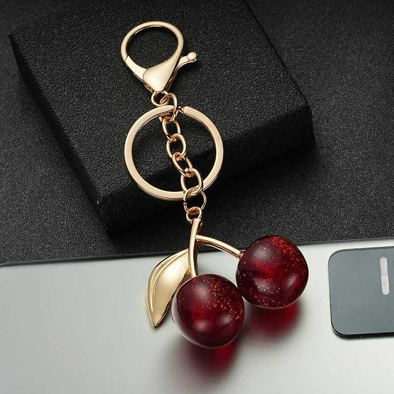 Ladies Simple Glitter Cherry Bag Pendant Keychain - Resin Material Lobster Buckle Handbag Backpack Decorative AccessoriesT251127