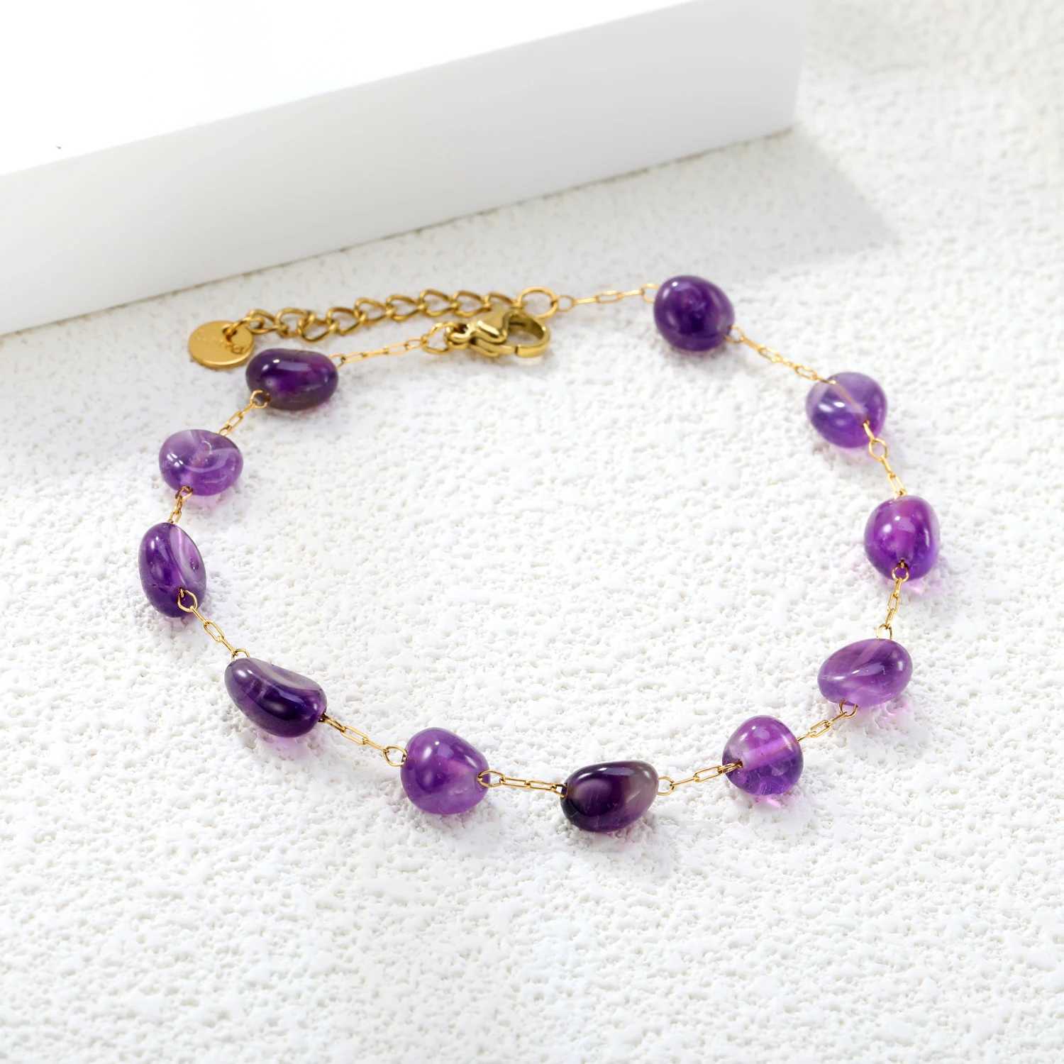 LUXUKISSKIDS Trendy Natural Purple Crystal Stones for Woman/Ladies Steel Stainless Charm Chain Jewellry Gifts C251105