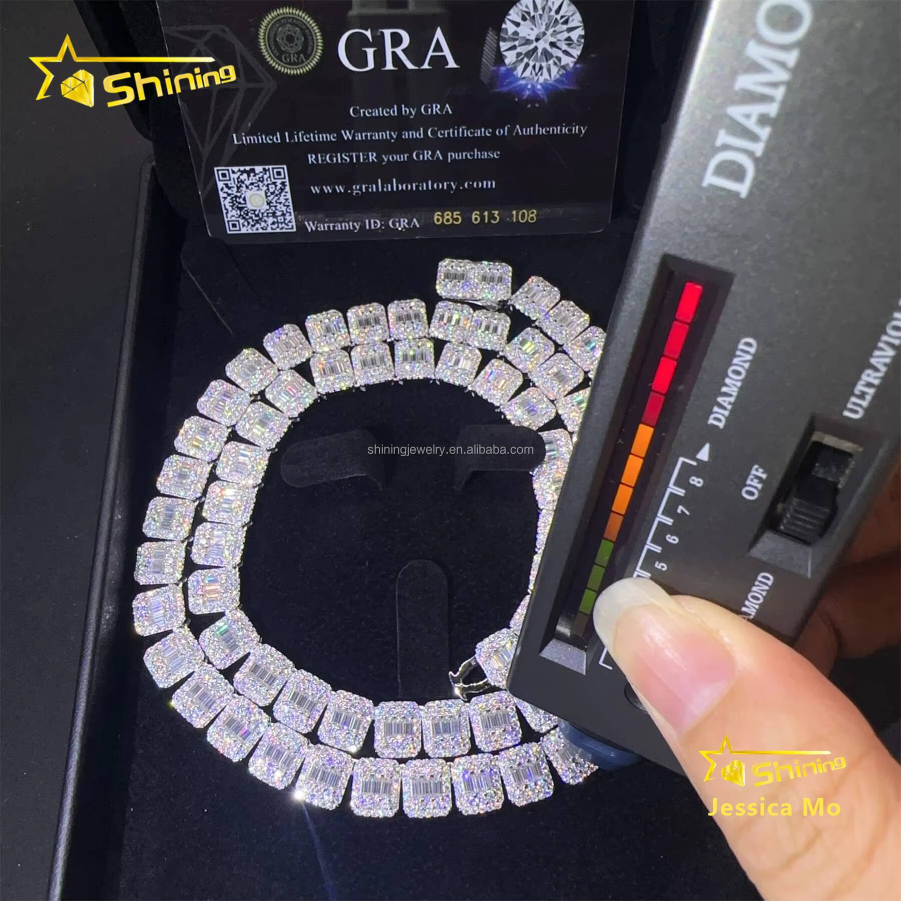 Unique Design Pass Diamond Tester GRA Certificate S925 9mm Iced Out Baguette Cut Moissanite Cluster Cuban Link Chain Bracelet