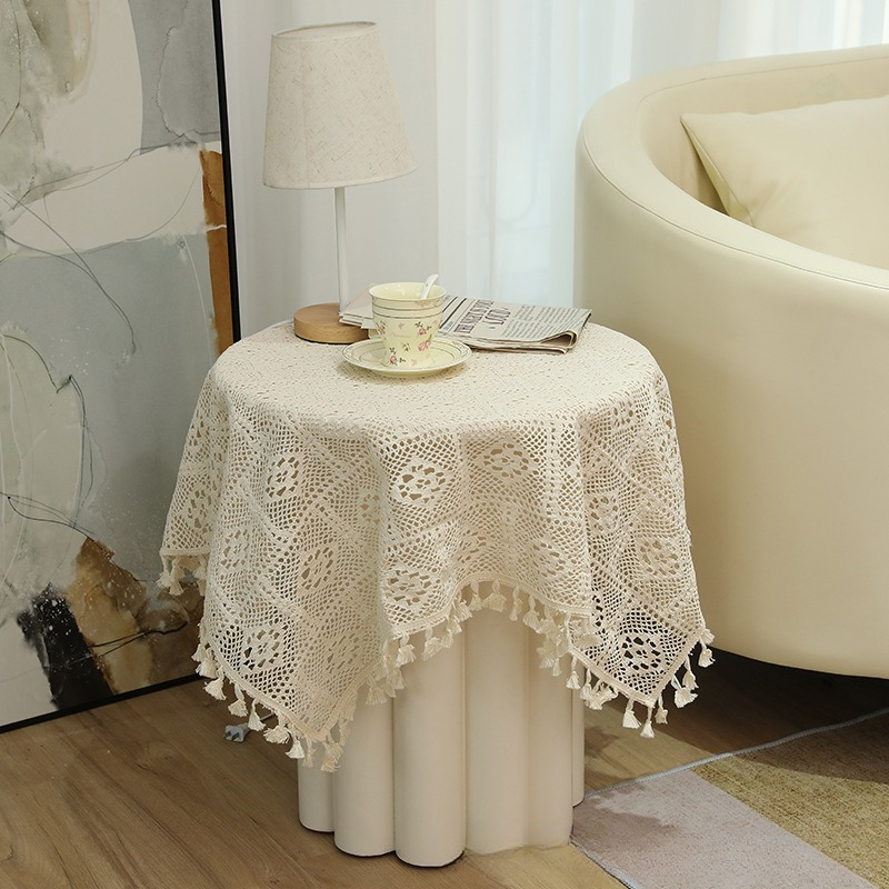 Tassel Pastoral Plaid Western Food 2026 MAT Round Tablecloth Hollow Lace Table Flag Placemat
