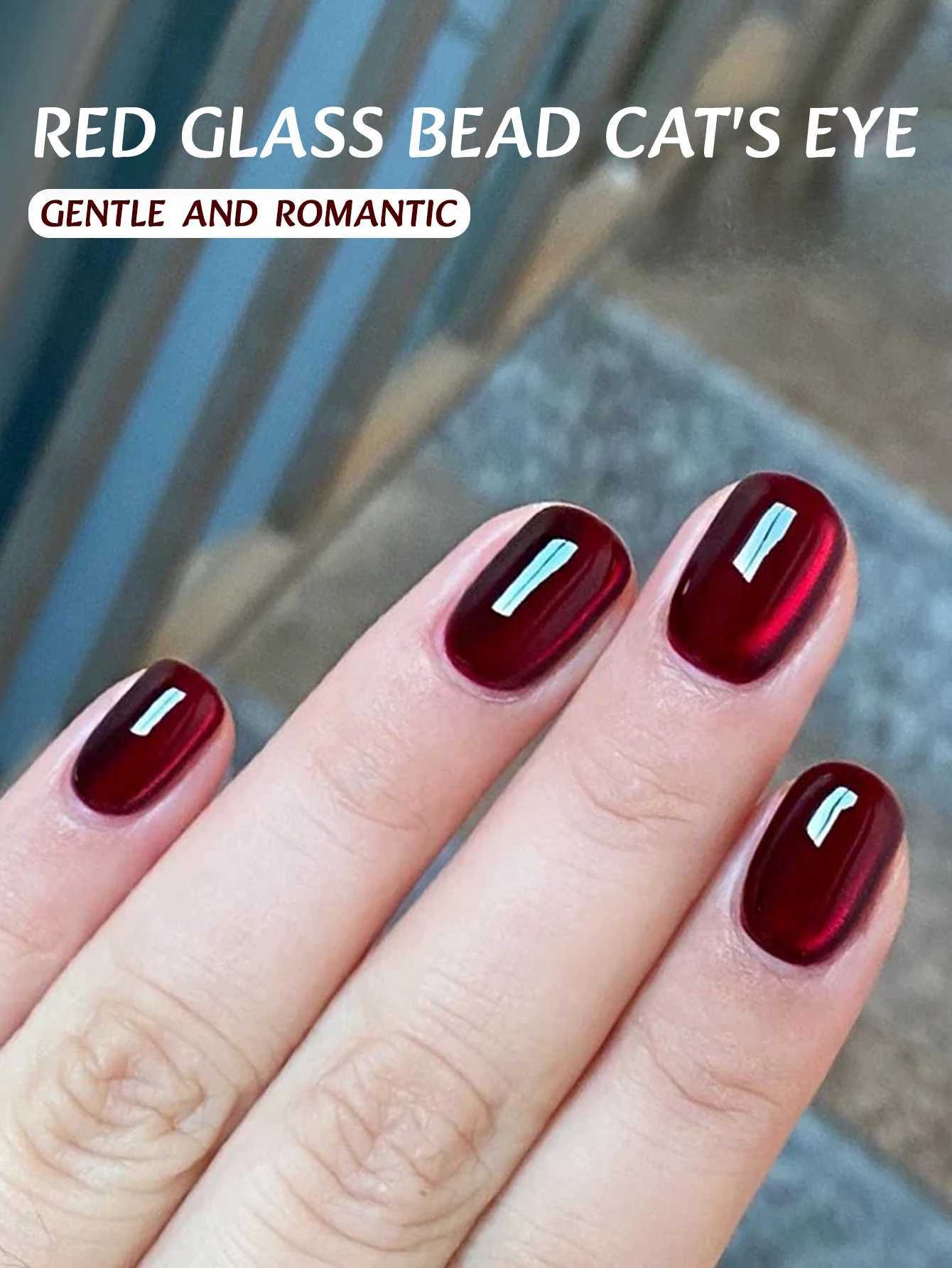 12ML 1-21PCS Red Glass Bead Cat Eye Magnet Gel Nail Polish Summer And Autumn Hot Selling Whitening Red Cat Eye Nail Gel GlueT251127