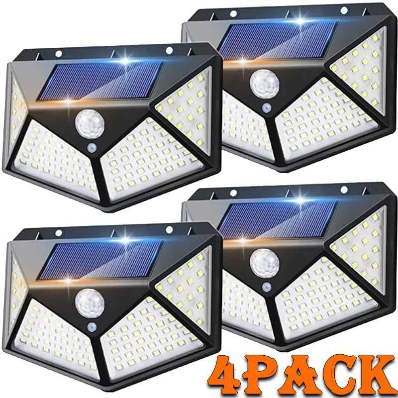 1/2/4Pcs 100 LED Solar Wall Lights Outdoor Solar Lamp Motion Sensor Solar Powered Sunlight Street Light for Garden Night LightM251127
