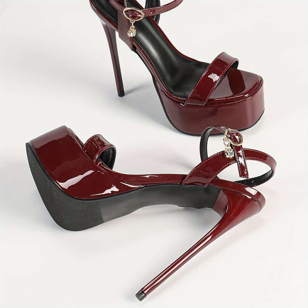High Heeled Sandals, New Style Summer 2025, Featuring Ultra High Thin Heels, Platform, In Burgundy Color, Open Toe With A Single Strap, Perfect