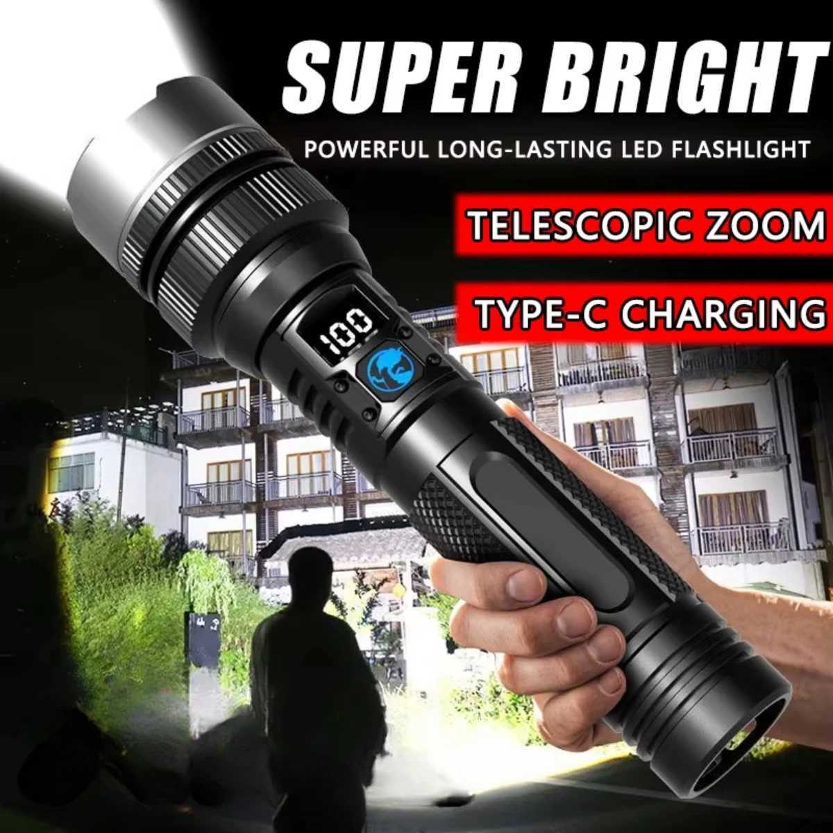Portable Spotlight Long RangeLED Flashlights High Power Military Tactical Flashlight Zoom Torch Lamp For Outdoor Camping Fishing K251127