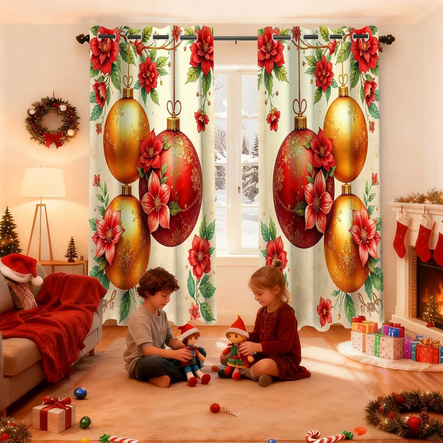 Curtain Christmas 2 pieces Christmas Decr patterned hanging curtains decorative transparent curtains for bedroom decoration bedroom office k Y251126