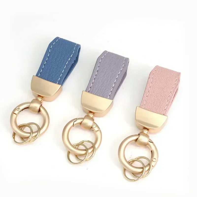 Laser Engrave Company Name Keyring Custom Short Lamb Leather Metal Keychain Personalize Car Key Chains for Men and WomenT251127