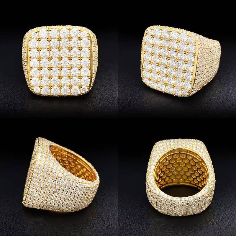 Iced Out Gold Plated 925 Sterling Silver Hip Hop Ring Fine Jewelry Vvs Moissanite Diamond Hiphop Ring