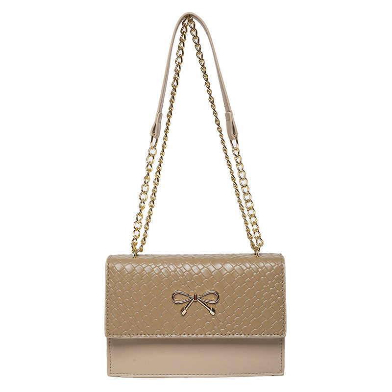 Stylish Woven Bow Design Square Handbag for Women - Spring 2024 Lock Closure Crossbody Bag with Adjustable Chain Shoulder Strap