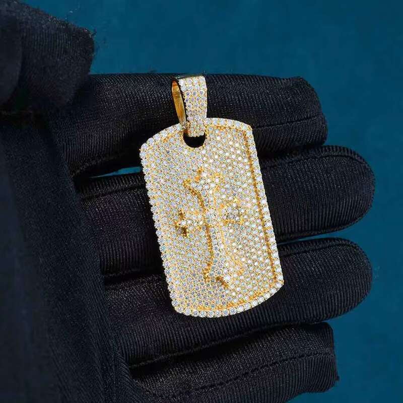Hip Hop 925 Silver Iced GRA VVS Moissanite Cross Shield Dog Plate Pass Diamond Tester Bling Pendant Charm for Men Jewelry Chain