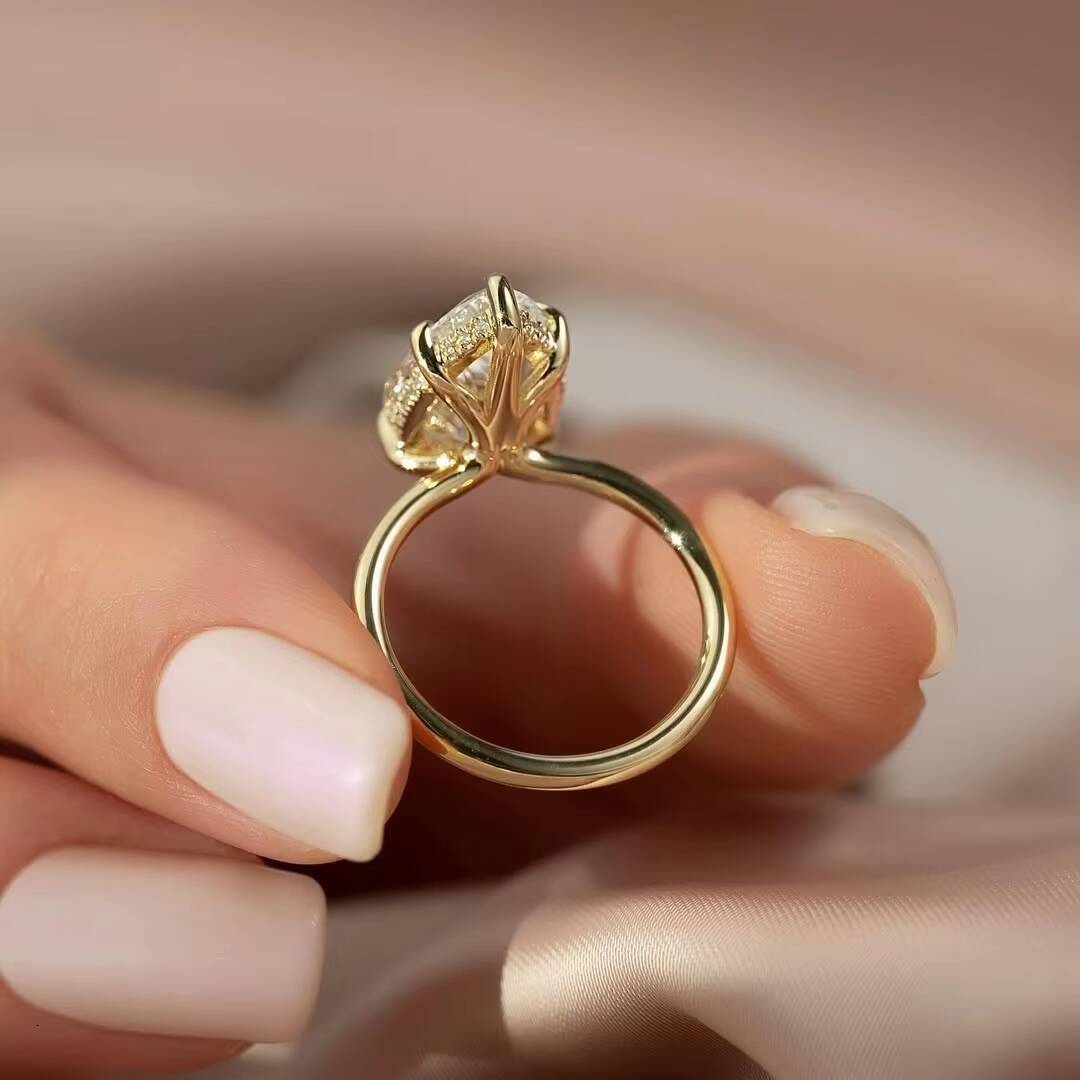 Custom 14k 18k Yellow Rose Gold Moissanite Diamond Wedding Rings 7x11mm 3ct Pear with Classic Five Claws Fine Jewelry