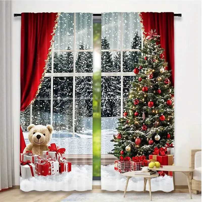 Curtain Christmas 2 pieces - Christmas curtains Christmas snow scene and tree polyester printed curtains home decoration room decoration Y251126