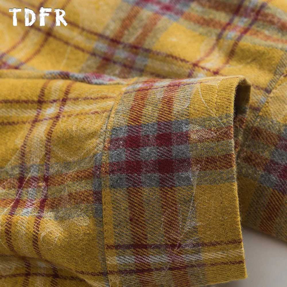Raw Edge Plaid Long Sleeve Shirts Mens Print Autumn Retro Streetwear Pocket Lapel Single Breasted Shirts Men TopsW251127