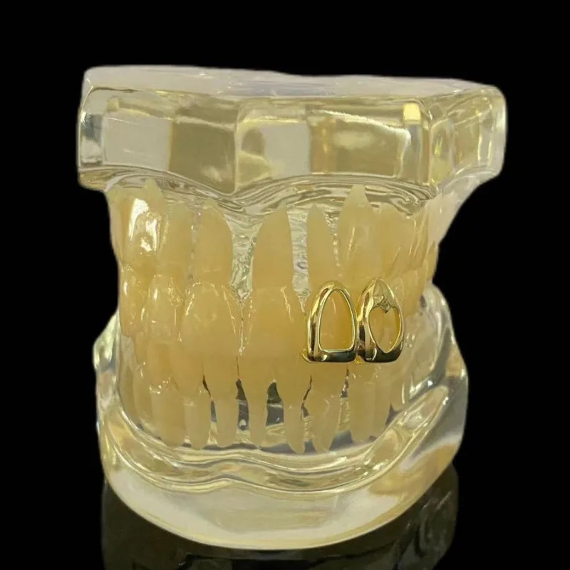 Gold Teeth Y2K Fashion Hip Hop Double Hollow Heart Braces Vintage Zircon Tooth Caps Party Cosplay Jewelry Dental Cover 251126