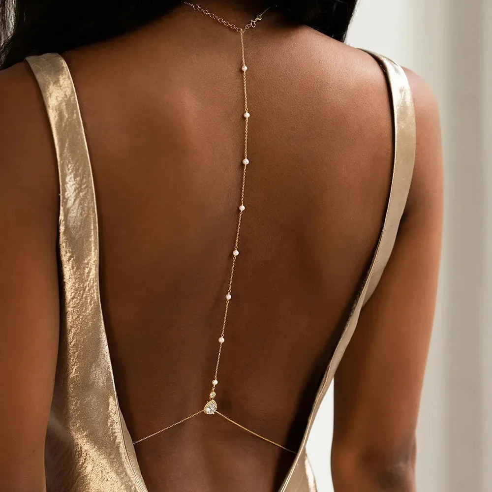 Stonefans Fashion Bridal Pearl Back Chain Jewelry Underwear Wedding Charm Womens Pendant Crystal Body Jewelry Accessories 250425