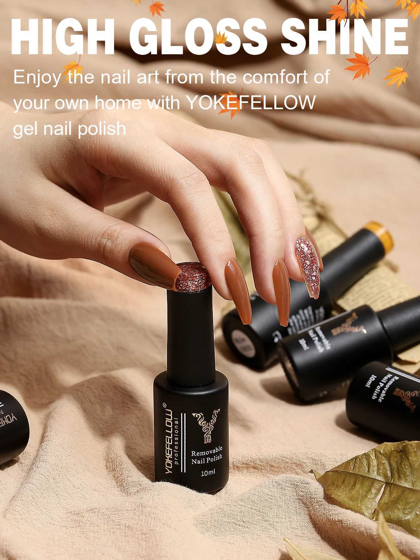 YOKEFELLOW 6Pcs/Set Fall Winter Gel Nail Polish Semi Permanent UV Led Gel Varnish Brown Orange Pumpkin Halloween Christmas GiftT251127