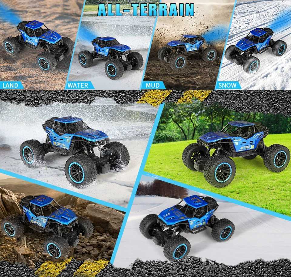 Remote Control Cars 118 Scale All Terrain RC Car RC Monster Truck Toys with Spray LED Lights 4WD Alloy Climbing Car Toys Y251127