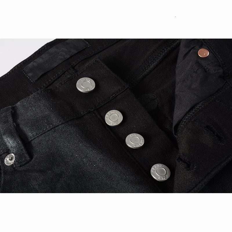 American Mens High Street Distressed Dark Black Coated Blank Stretch Skinny Button Fly Ripped Jeans Pants 251209