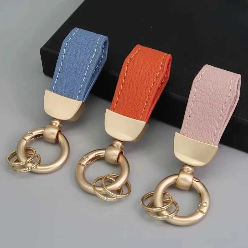 Laser Engrave Company Name Keyring Custom Short Lamb Leather Metal Keychain Personalize Car Key Chains for Men and WomenT251127