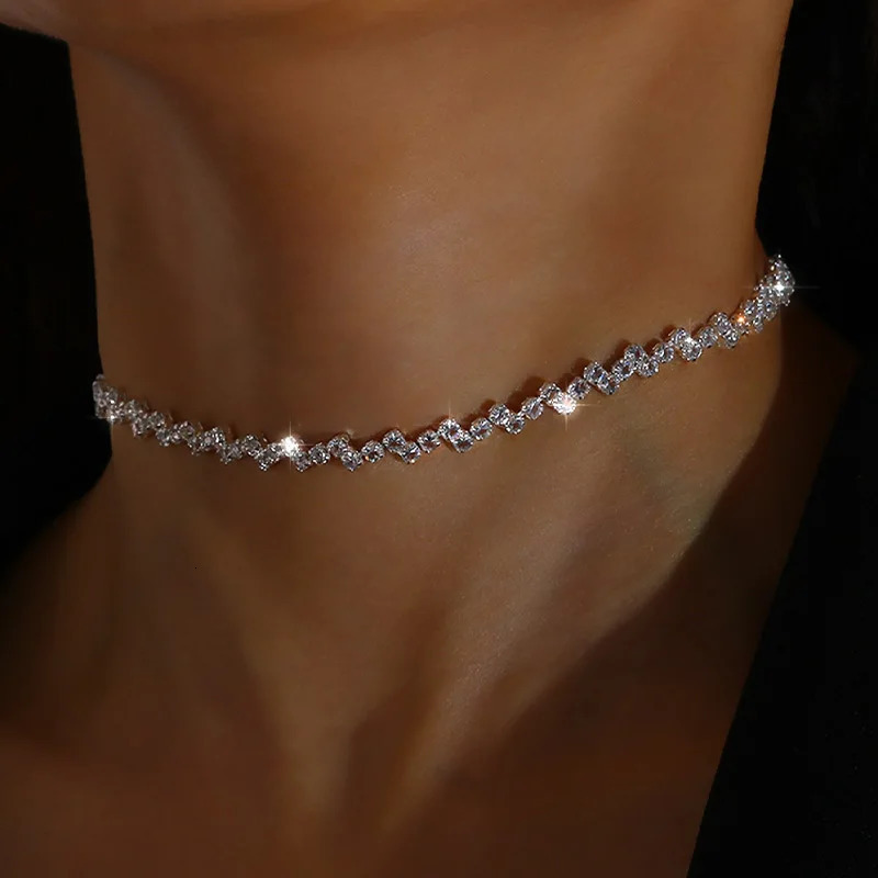 Stonefans Fashion Wave Necklace High Quality Jewelry for Women Simple Tennis Chain Choker Accessories Gift 251125