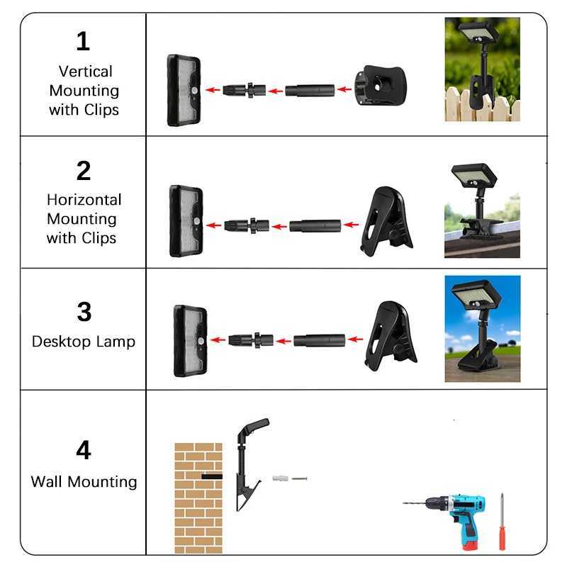 92 LED Solar Clip-on Motion Sensor Lights LED Street Light IP65 Waterproof Wall Lamp for Camping Garden Yard Tent Patio OutdoM251127