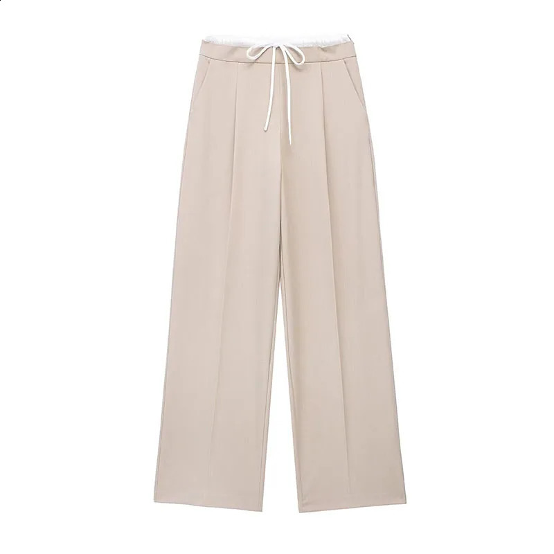 Womens casual loose wide leg pants with fashionable side zipper splicing work high waisted pants street clothing version straight pants 250427