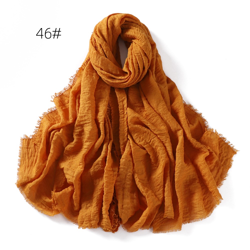 K578 Cross-border solid color cotton and linen breathable gauze scarf high quality encrypted sunscreen women's four-circle fringed shawl Malay he
