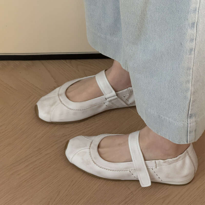 Cowhide Edition 2025- Flat Bottom Inner Height Increase Mary Jane Versatile White Casual Sports Shallow Mouth Single Shoes