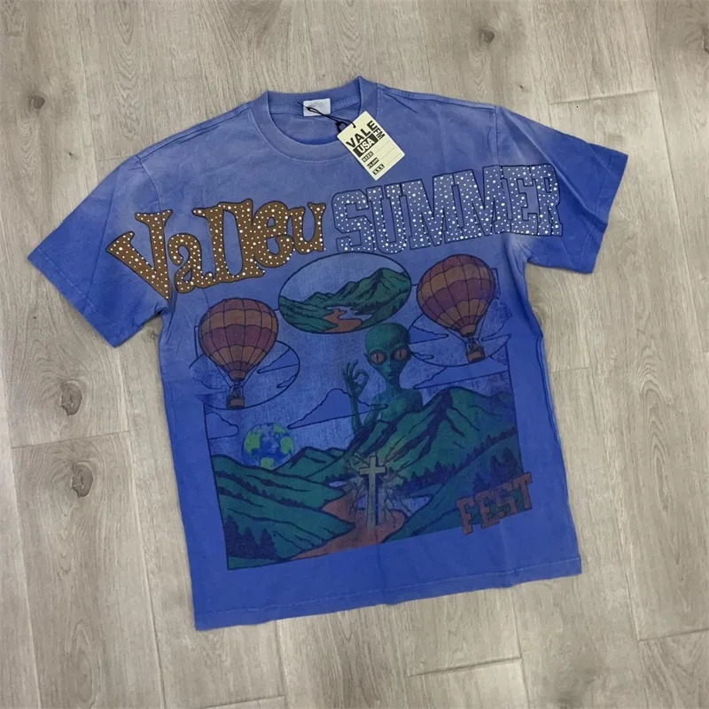 Vintage VALLEY Drill Letter Short Sleeve Pure Cotton Vale Mens T-Shirts 251126