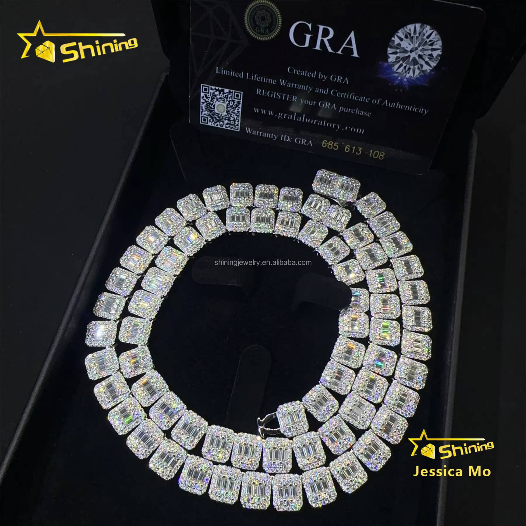 Unique Design Pass Diamond Tester GRA Certificate S925 9mm Iced Out Baguette Cut Moissanite Cluster Cuban Link Chain Bracelet
