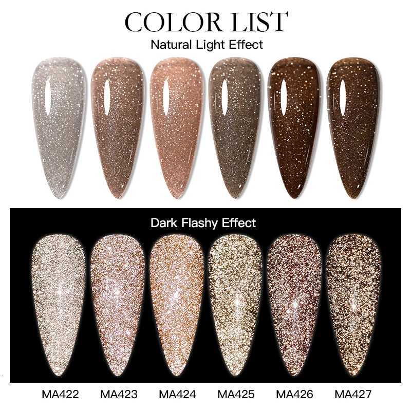 6pcs Coffee Brown Reflective Glitter Gel Nail Polish Set Dark Flashy Semi Permanent Soak Off UV Gel Varnish Nail Supplies SalonT251127