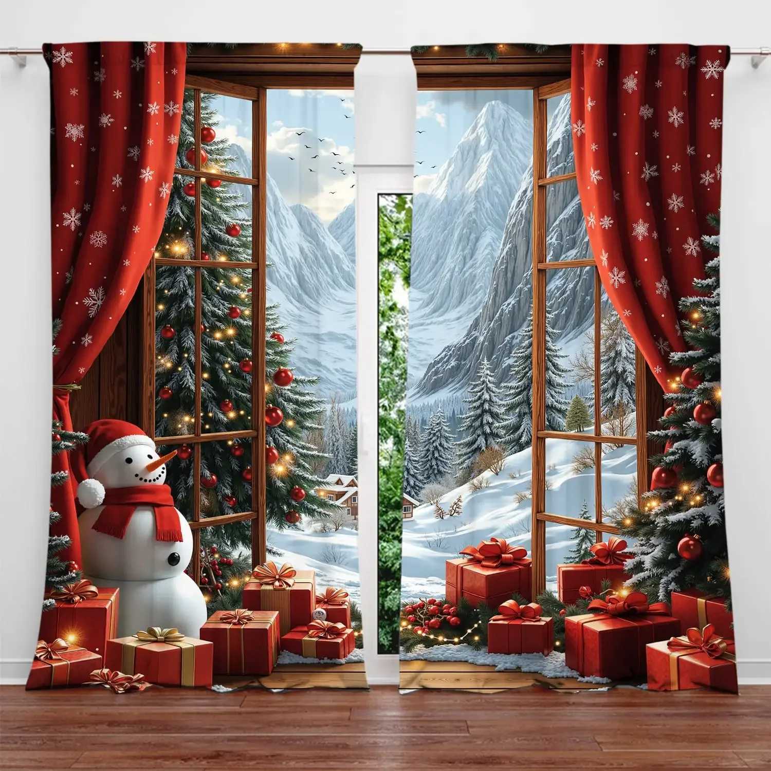Curtain Christmas 2pcs Christmas Wonderland Printed Curtain for Christmas Home Decor - Rod Pocket Window Treatment for BedroomOfficeKitchen Y251126