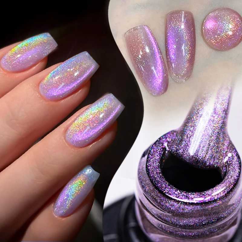 7ML Rainbow Aurora Cat Magnetic Nail Gel Polish Sparkling Glitter Double Light Shining Holographics Semi Permanent Laser VarnishT251127