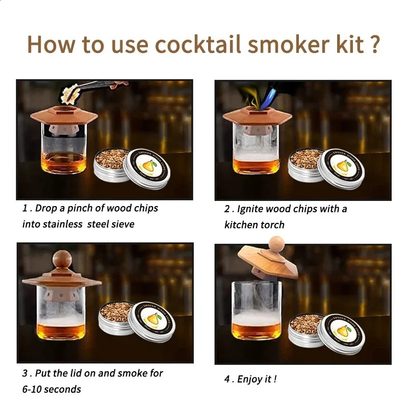 Cocktail Smoker Kit Whiskey Wood Used for Beverages Kitchen Bar Accessories Tools Cocktails 250427