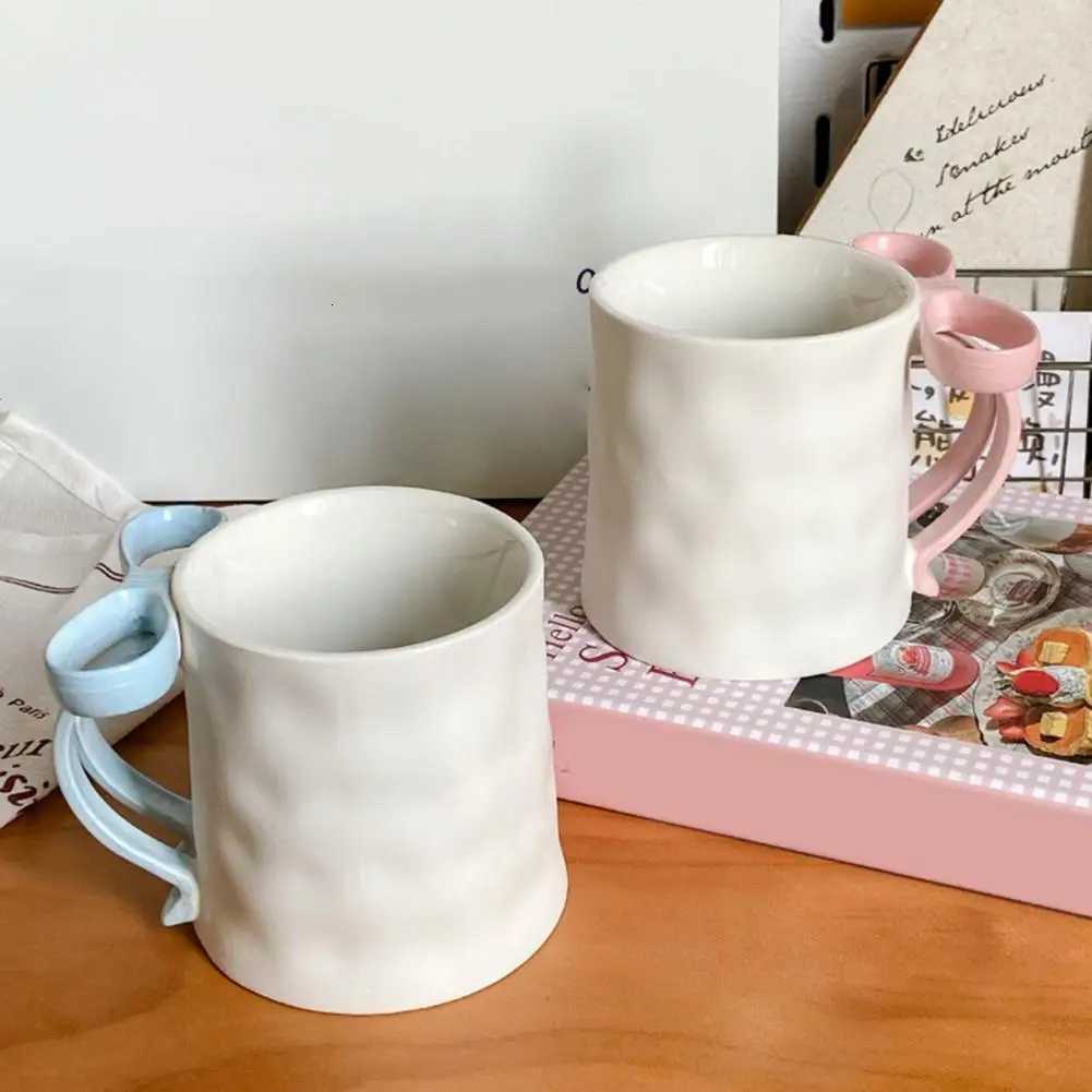 Cute Ceramic Water Cup Elegant Ceramic Coffee Mug with Ribbon Handle Festive Bow Tea Cup for Women Charming for Valentines C251127