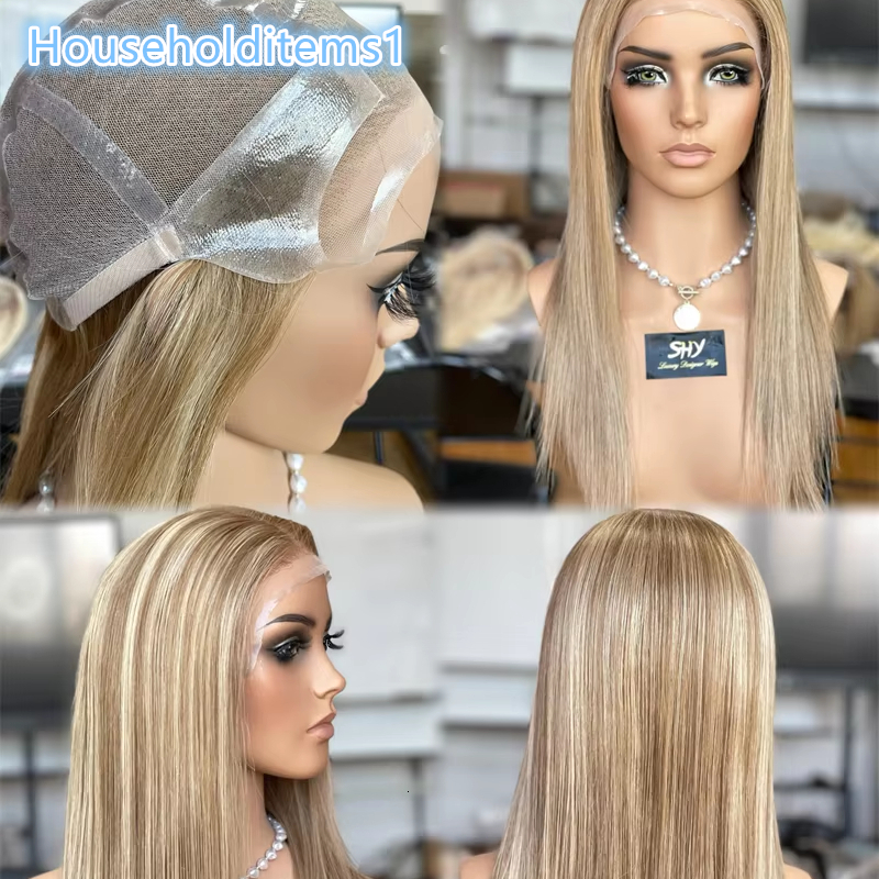 Customized Salon Color Blonde Highlight Super Thin Skin Silk PU Silicone Medical Lace Wig Glueless Full Lace Wig Cap