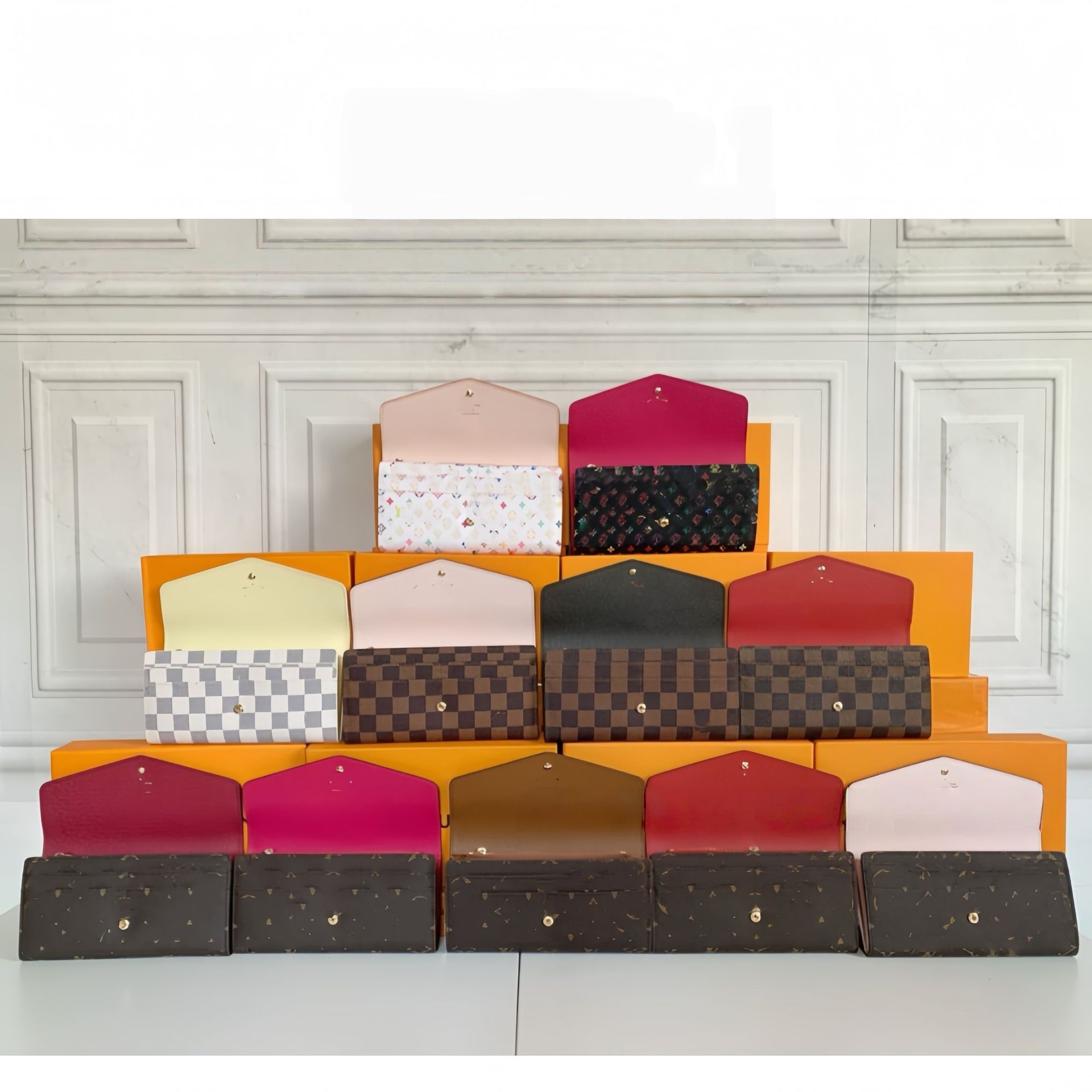 Women's Genuine Leather Long Envelope Wallet - 2-Fold Wristlet Clutch with Card Slots Vintage Floral/Pattern Design