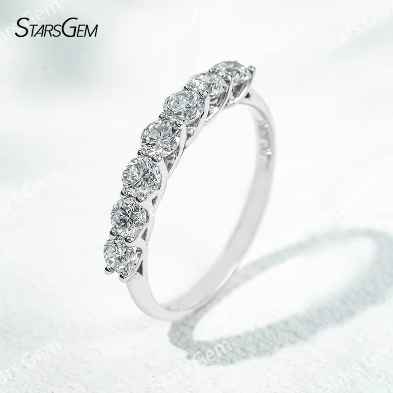 Starsgem 075ct 3mm Round Brilliant Cut Lab Grown Diamond 18K Gold Half Circle Seven Stone Diamond Ring