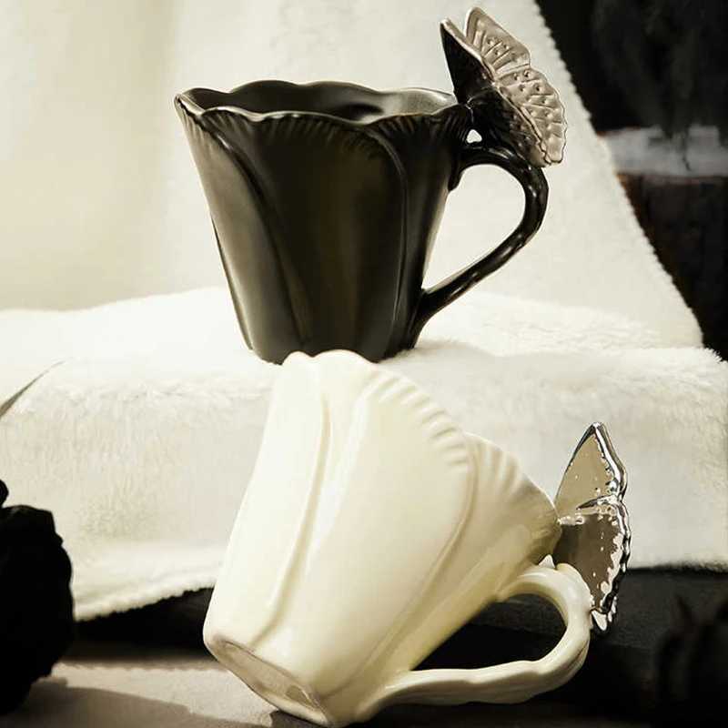 200ml Butterfly Decor Design Coffee Ceramic Cup Light Luxury Flower Shaped Mugs Exquisite High Beauty Mug Cup Birthday Gift C251127