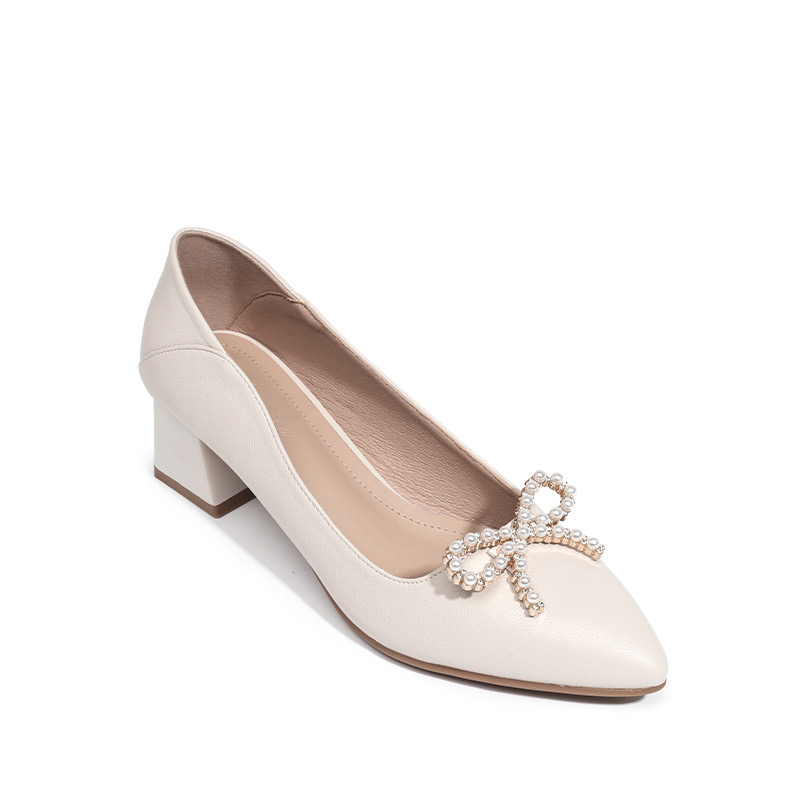 hot Bow Pointed Toe Pumps: New Ladies Bowtie Chunky Heels Women, Crystal Heeled Shoes for Office, Wedding & Bridesmaid