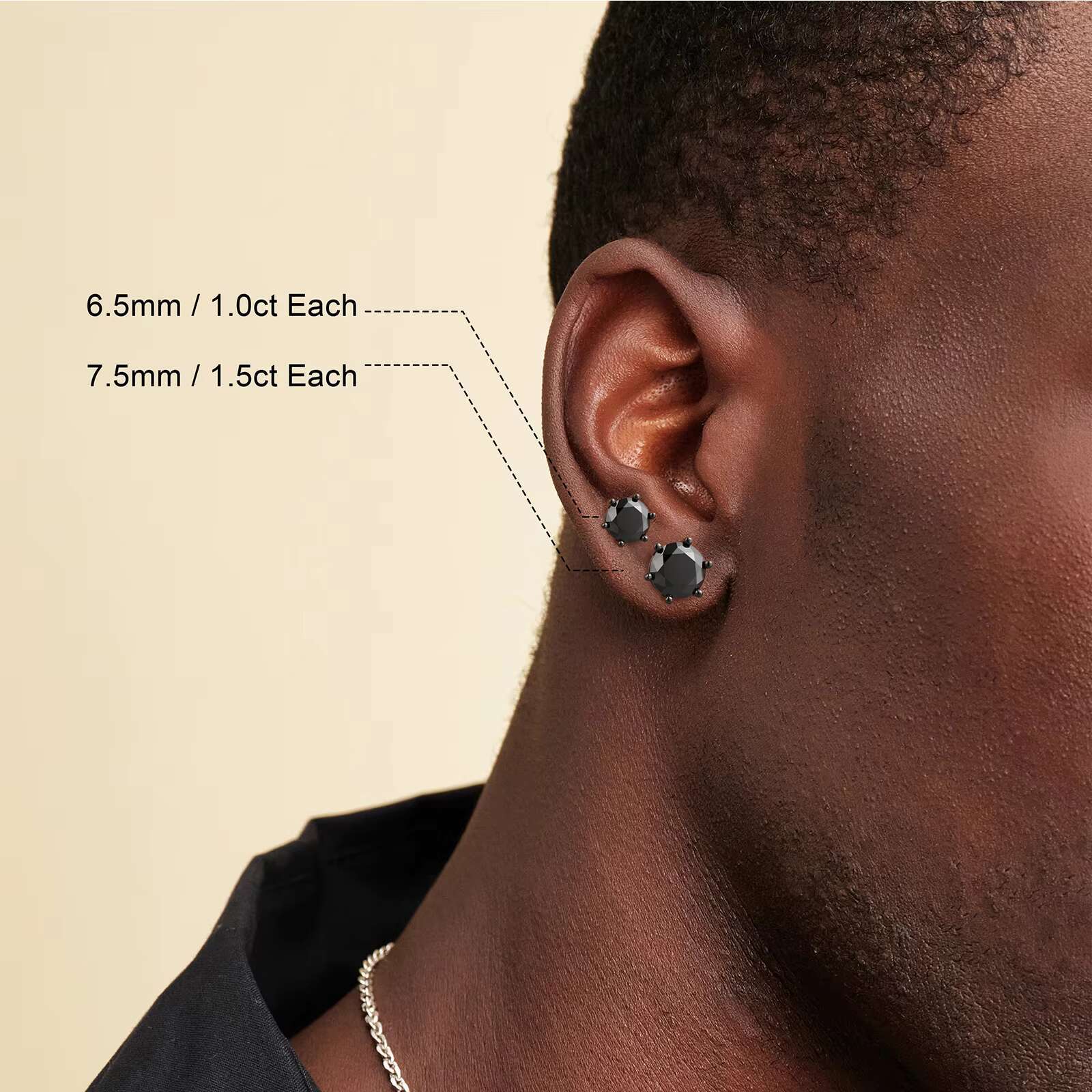 Classic Black Moissanite 925 Sterling Silver Gold Plated Women Men GRA Jewelry 1.0ct 2.0ct Round Cut VVS Diamond Stud Earrings