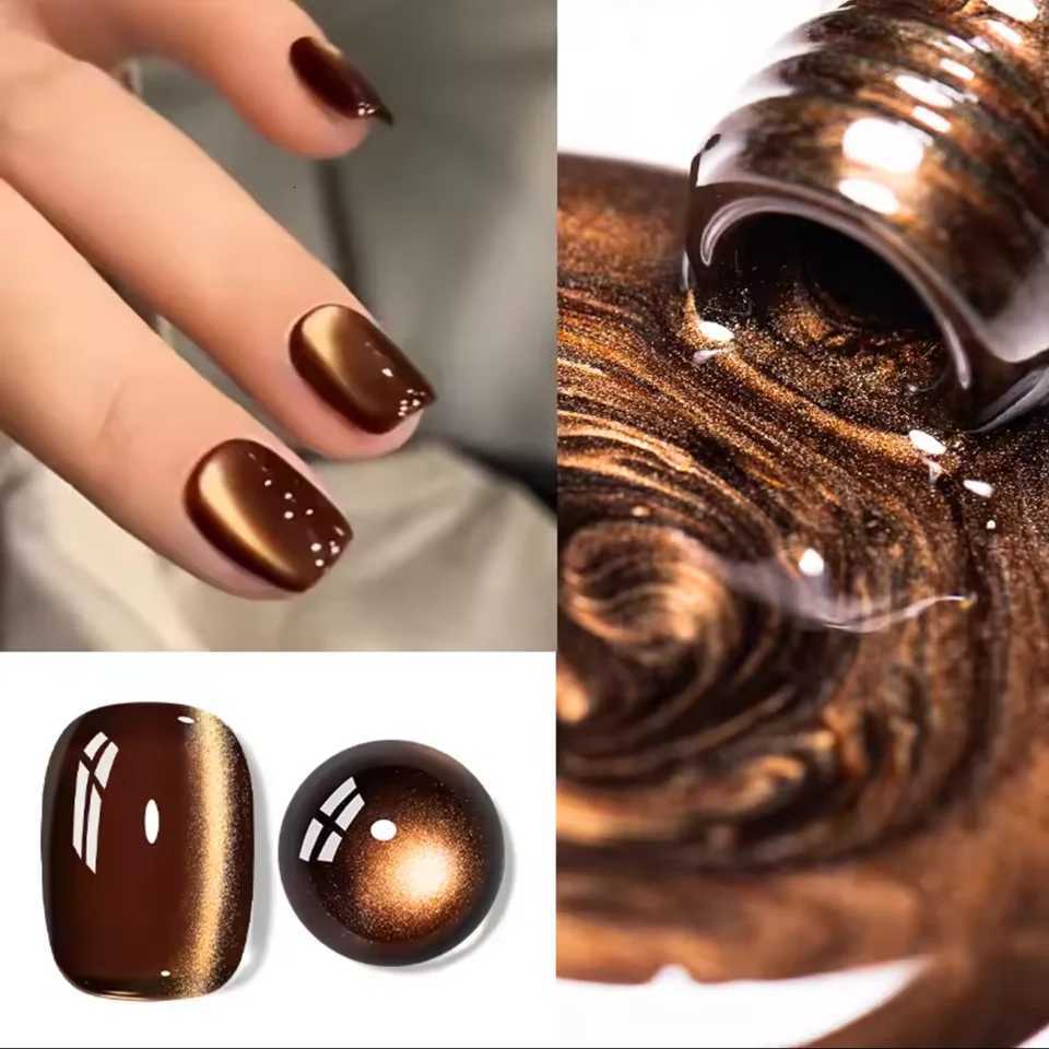 12ml 1pcs 2025 New Brown Gold Cat Eye Gel Nail Polish Autumn Nails Black Red Magnet Cat Eye Gel Polish Gold Nails Nail ArtT251127