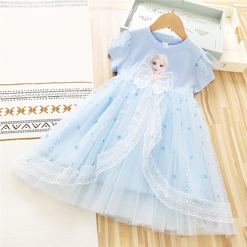 Kids designer clothes DISNEY Elsa princess dress baby girl summer clothes kids clothes Elsa dress children's baby net skirt cotton