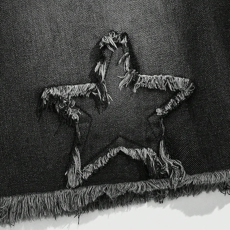 Summer mens black one-fifth star patch denim shorts patchwork casual hip-hop Y2k jeans shorts 250423